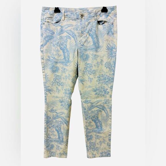J.Jill Denim Authentic Fit Slim Ankle Tropical Jeans Blue Cream Size 10 - Picture 1 of 8